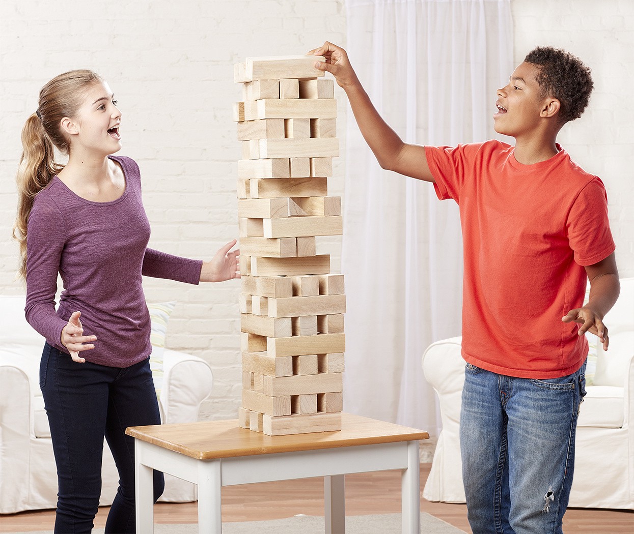 slide 3 of 4, Spin Master Giant Jumbling Tower Party Game with 51 Wood Blocks, for Families and Kids Ages 6 and up, 1 ct