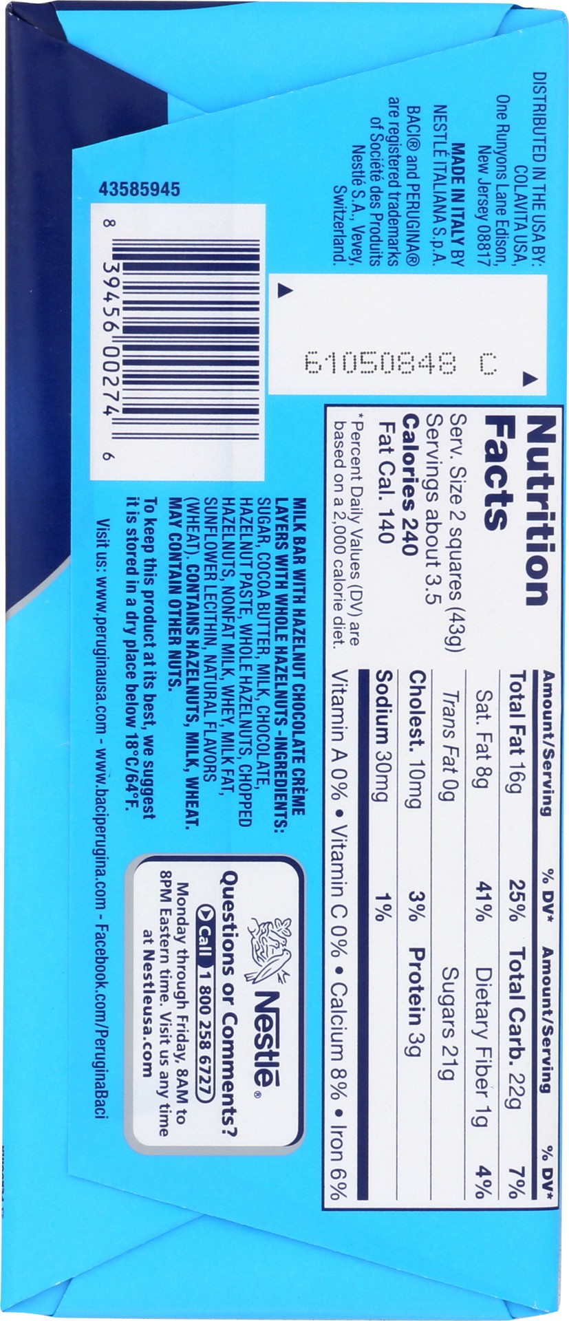 slide 3 of 5, Baci Perugina Double Layer Milk Chocolate Baci Bar with Hazelnuts, 5.29 oz