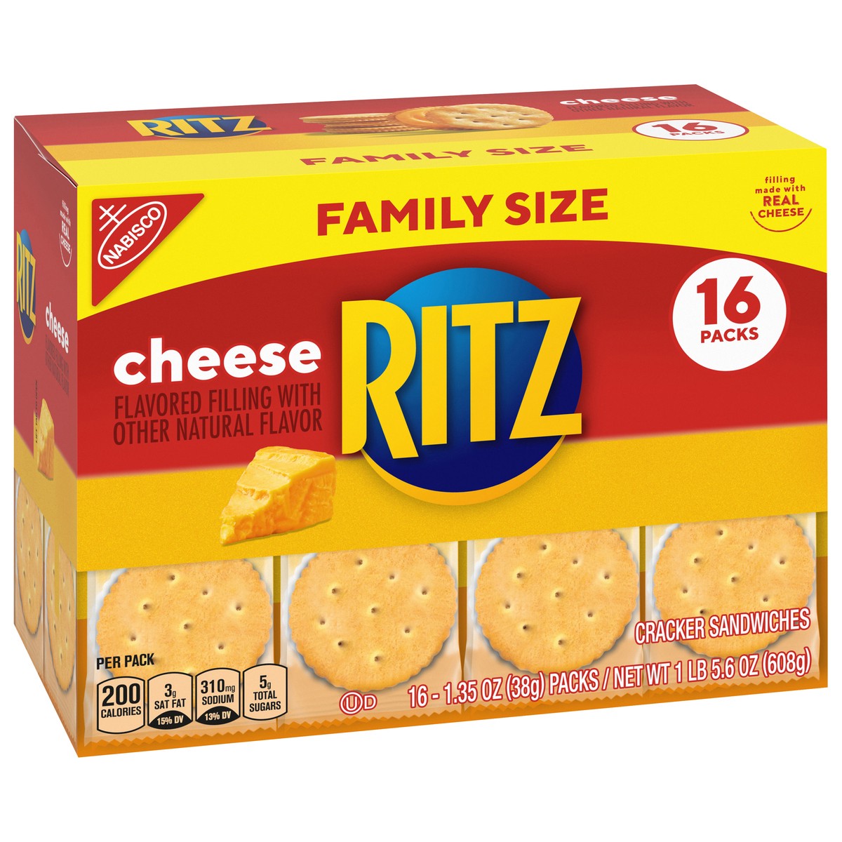 slide 2 of 9, Ritz Cracker Sandwiches with Cheese - Family Size - 16ct/1.35oz, 16 ct; 1.35 oz