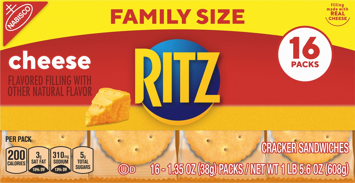 slide 4 of 9, Ritz Cracker Sandwiches with Cheese - Family Size - 16ct/1.35oz, 16 ct; 1.35 oz