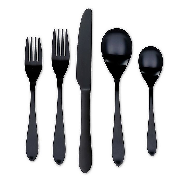 slide 1 of 5, Cambridge Meridian Satin Flatware Set - Black, 20 ct