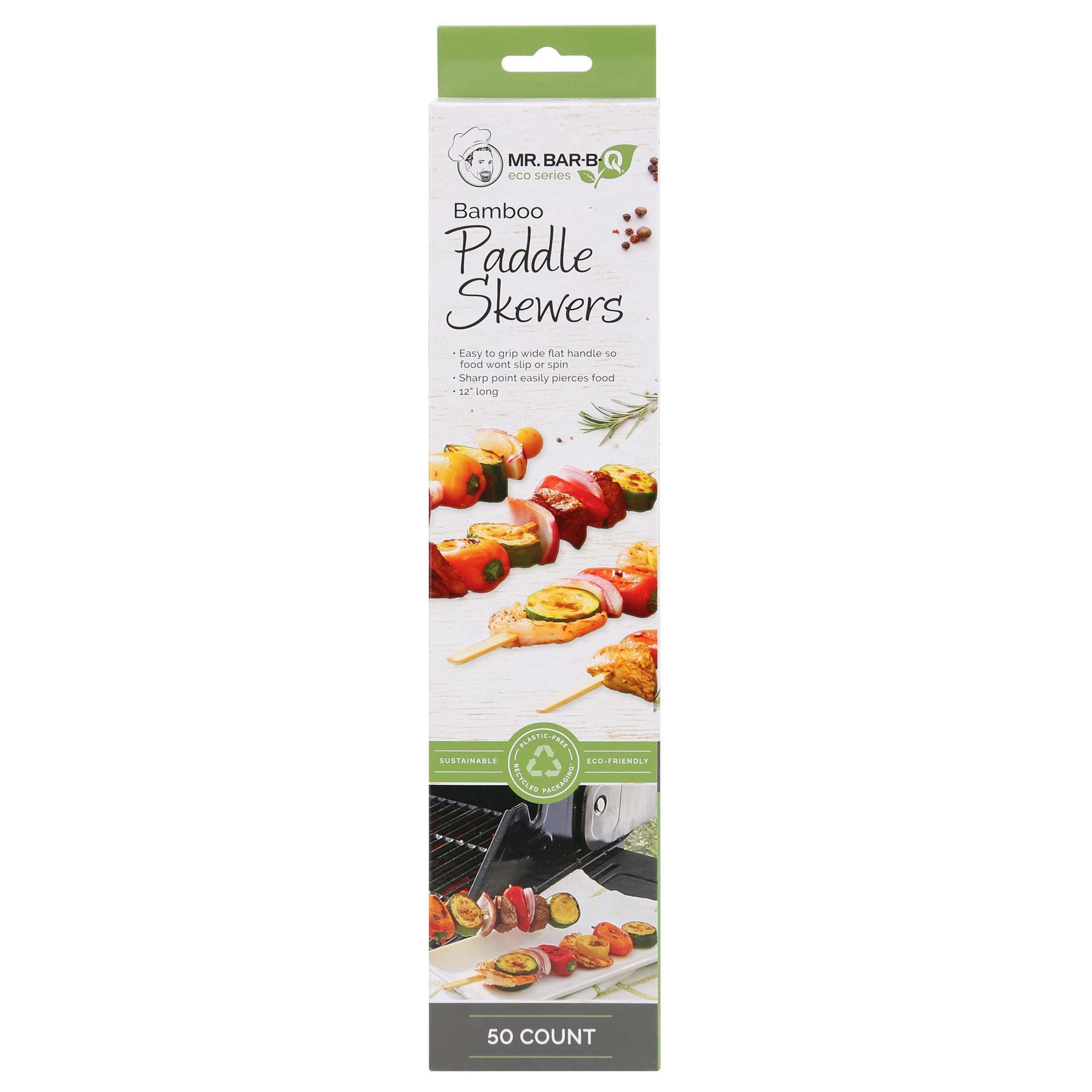 slide 1 of 1, Mr. Bar-B-Q Eco Series Bamboo Paddle Skewers, 50 Ct, 12 in