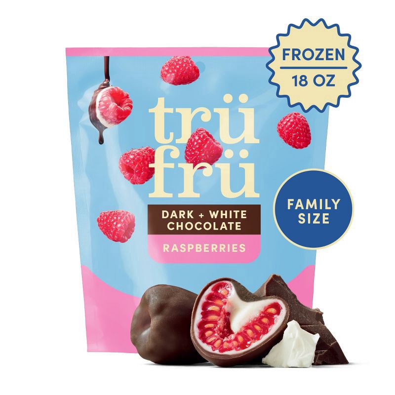 slide 2 of 2, Tru Fru Frozen Fresh Raspberries in Dark & White Chocolate Resealable Pouch, 18 oz