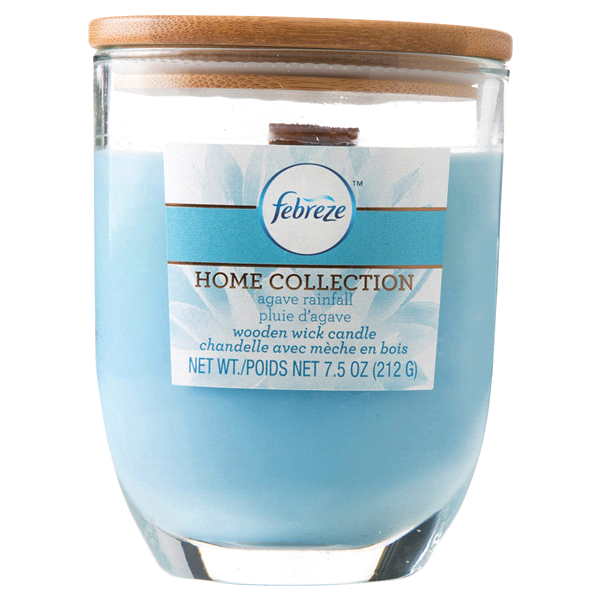 slide 1 of 1, Febreze Home Collection Wood Wick Agave Rainfall Candle, 7.5 oz