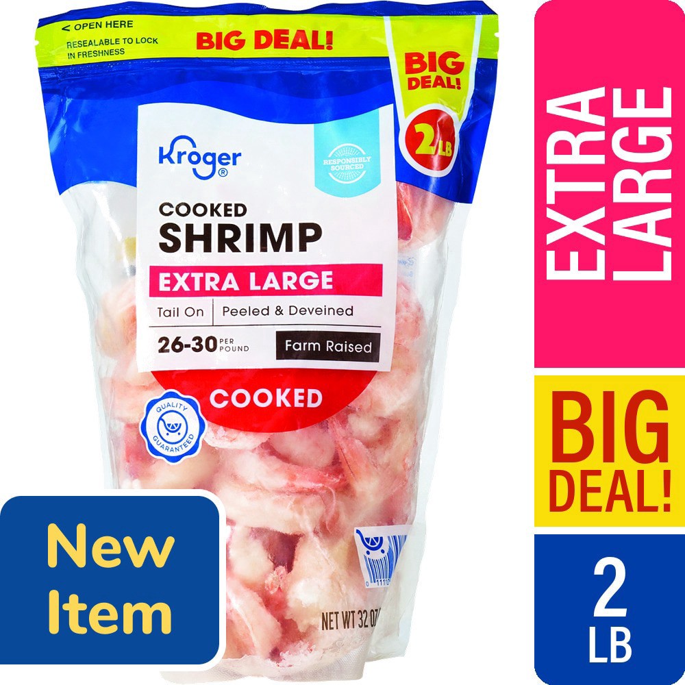 slide 1 of 1, Kroger® Extra Large Shrimp Cooked Peeled & Deveined Tail On BIG DEAL!, 2 lb