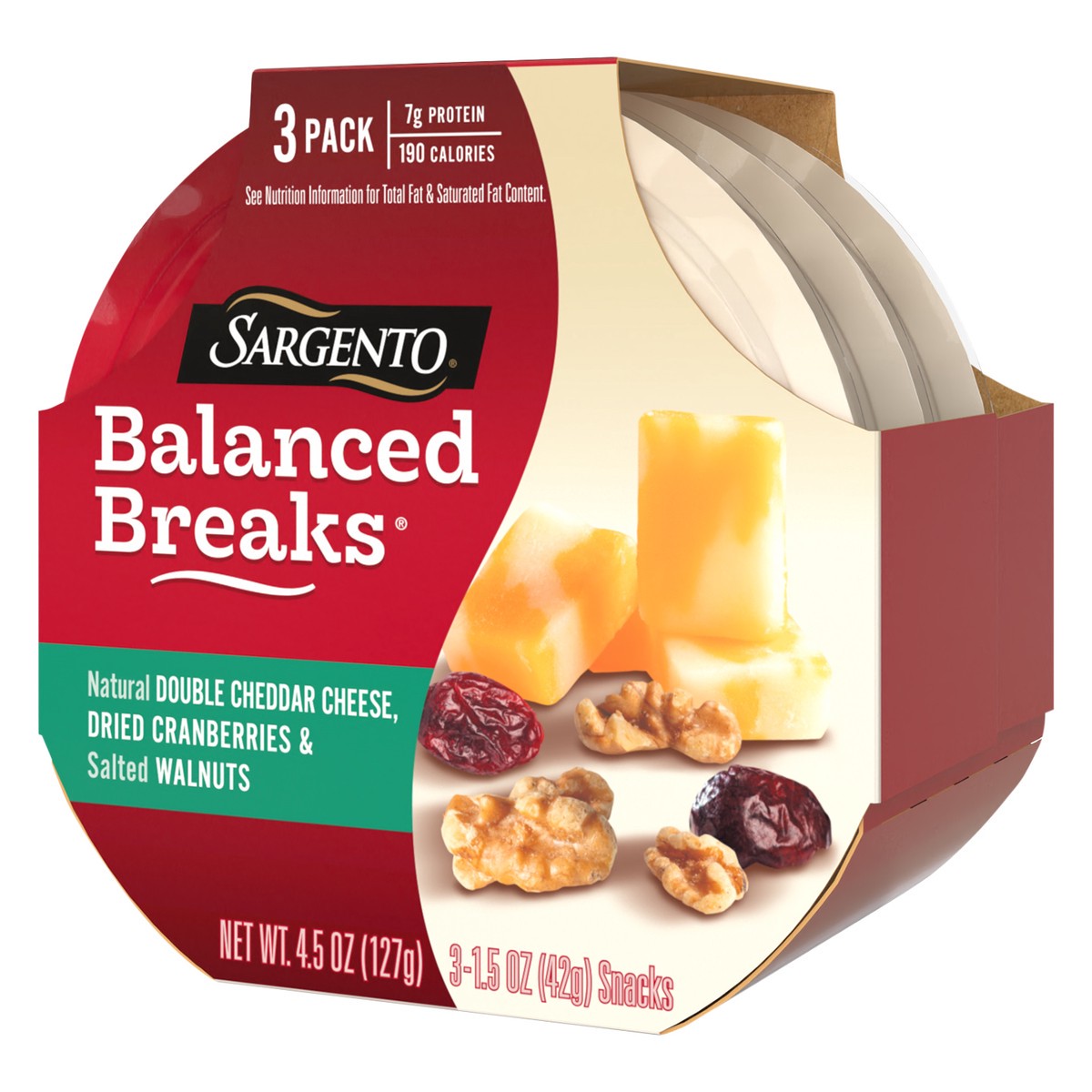 slide 7 of 14, Sargento Balanced Breaks with Natural Double Cheddar Cheese, Dried Cranberries and Salted Walnuts, 1.5 oz., 3-Pack, 4.5 oz