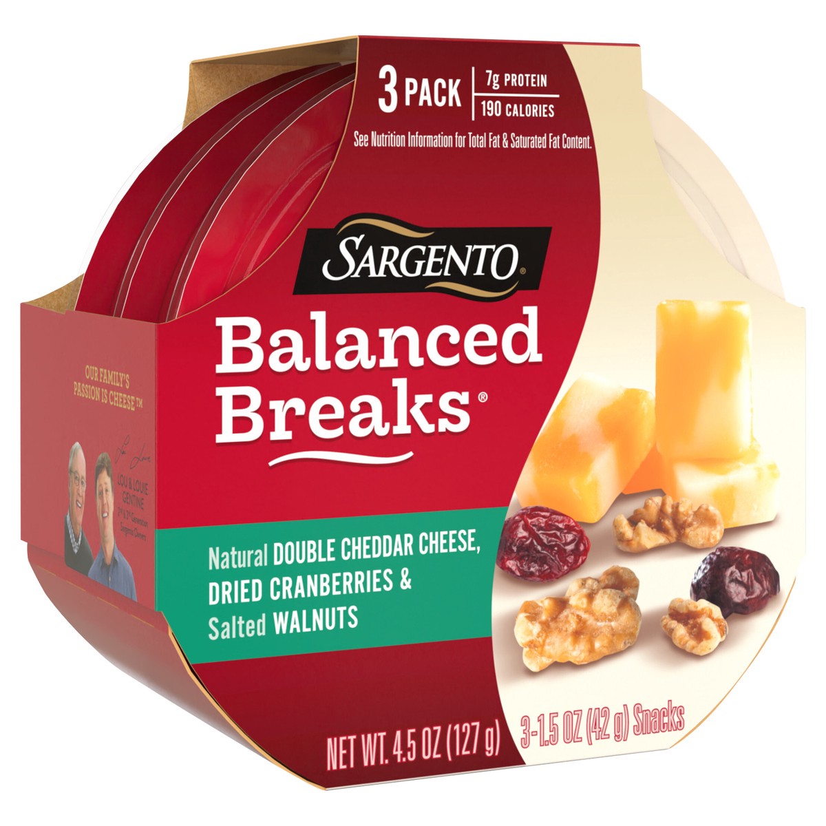 slide 8 of 14, Sargento Balanced Breaks with Natural Double Cheddar Cheese, Dried Cranberries and Salted Walnuts, 1.5 oz., 3-Pack, 4.5 oz