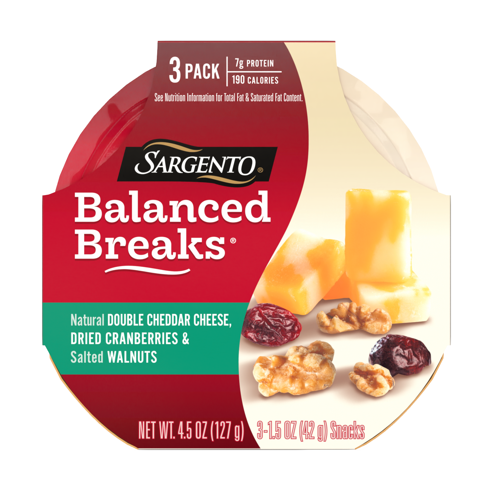 slide 1 of 14, Sargento Balanced Breaks with Natural Double Cheddar Cheese, Dried Cranberries and Salted Walnuts, 1.5 oz., 3-Pack, 4.5 oz