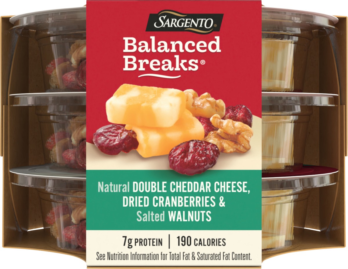 slide 12 of 14, Sargento Balanced Breaks with Natural Double Cheddar Cheese, Dried Cranberries and Salted Walnuts, 1.5 oz., 3-Pack, 4.5 oz
