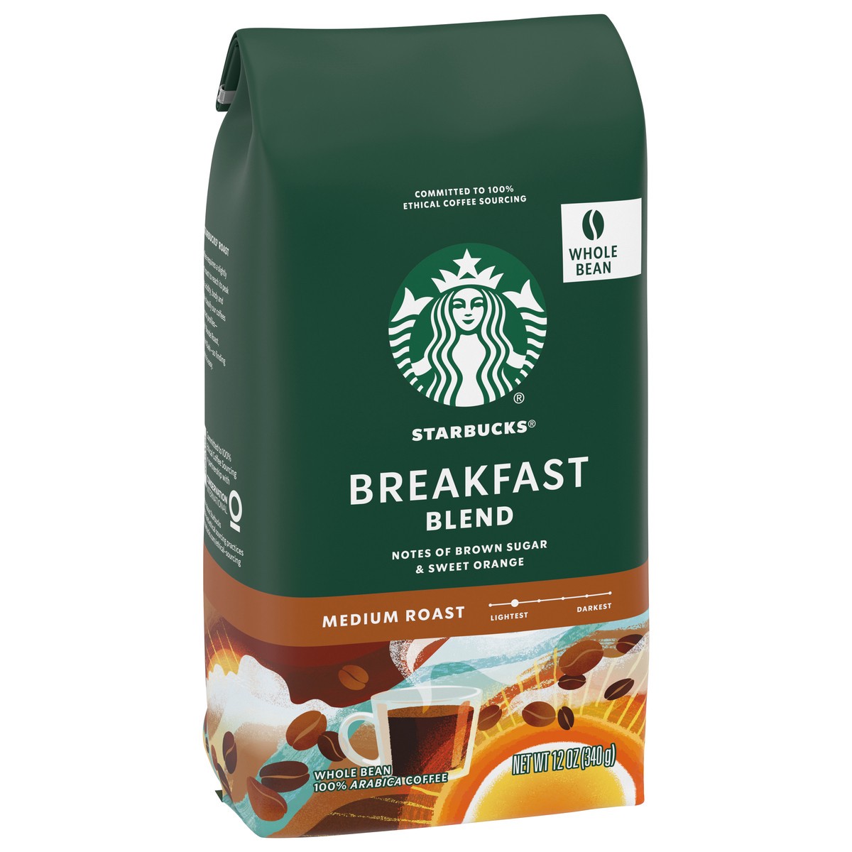 slide 7 of 9, Starbucks Whole Bean Coffee, Medium Roast Coffee, Breakfast Blend, 100% Arabica, 1 bag (12 oz), 12 oz