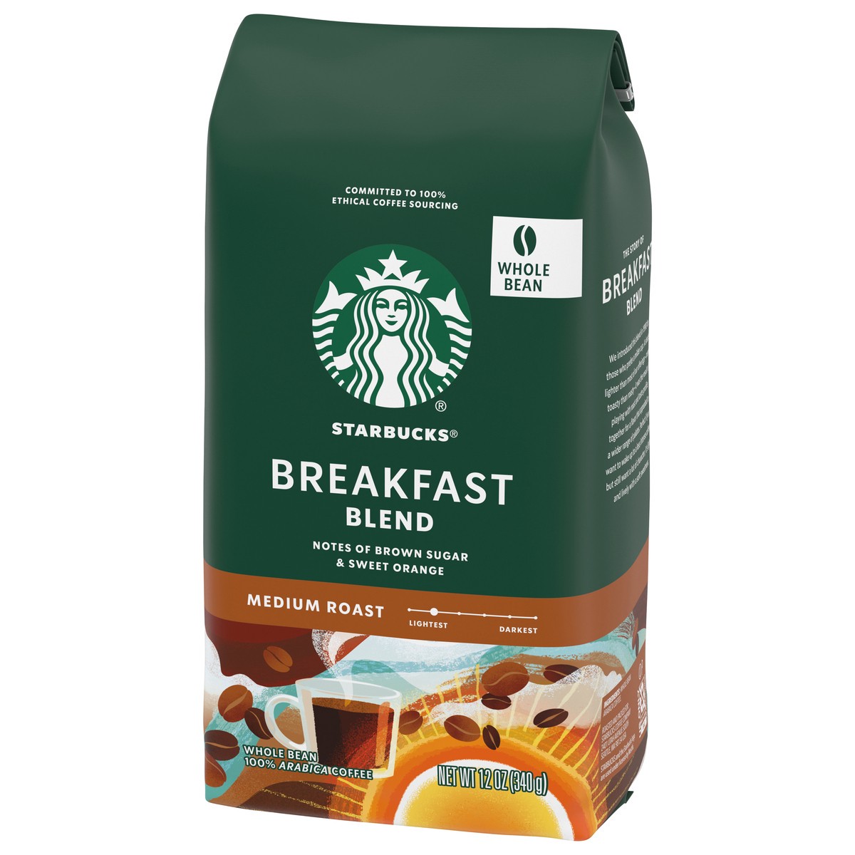 slide 6 of 9, Starbucks Whole Bean Coffee, Medium Roast Coffee, Breakfast Blend, 100% Arabica, 1 bag (12 oz), 12 oz