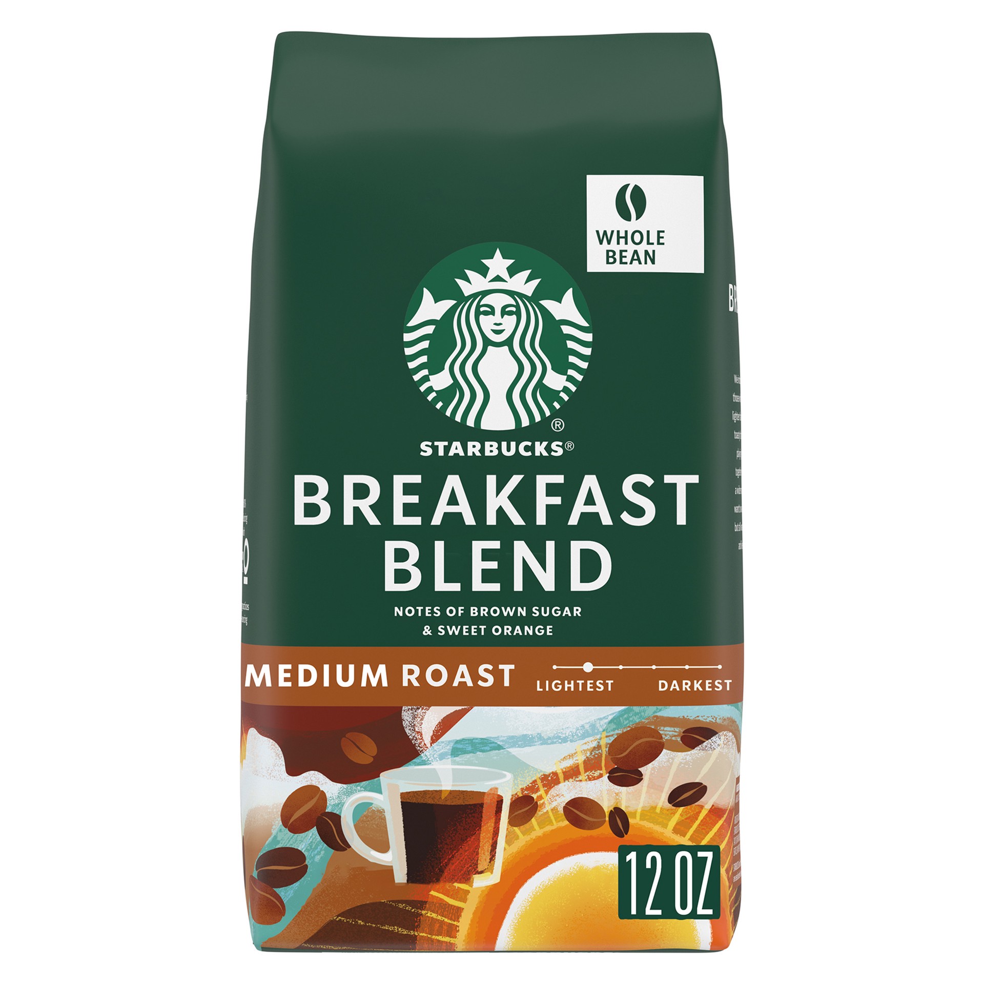 slide 1 of 9, Starbucks Whole Bean Coffee, Medium Roast Coffee, Breakfast Blend, 100% Arabica, 1 bag (12 oz), 12 oz