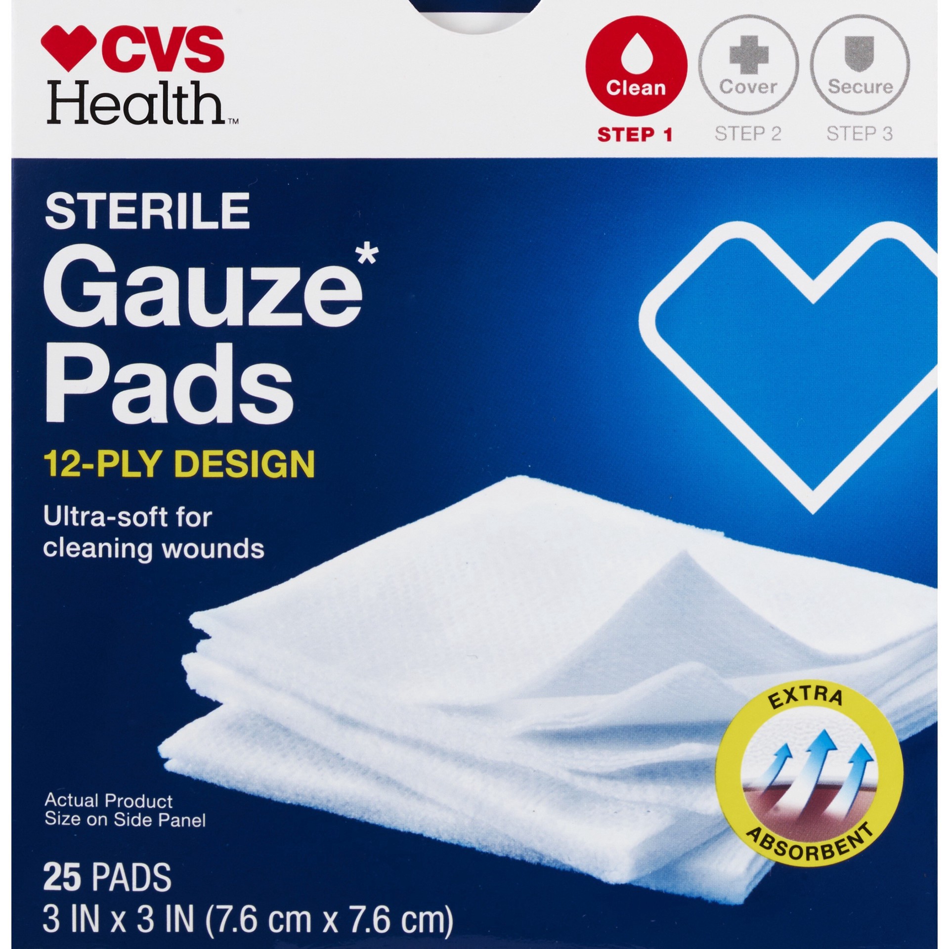 slide 1 of 1, CVS Health Sterile Gauze Pads, 3'' X 3'', 25 ct