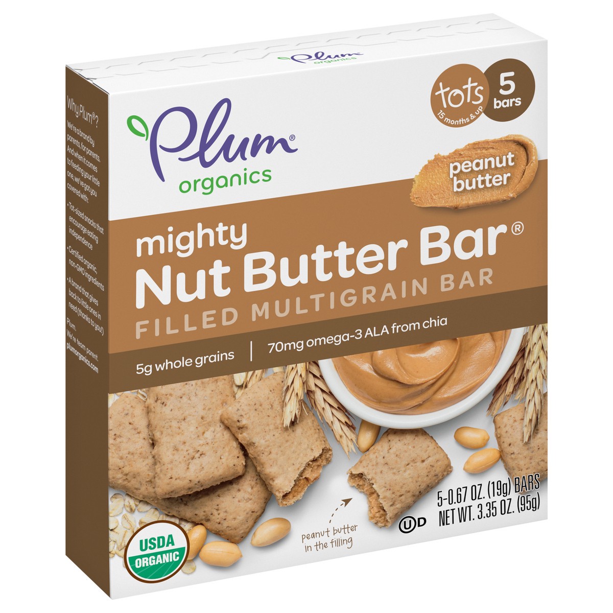 slide 2 of 9, Plum Organics Mighty Nut Butter Bar Peanut Butter .67oz Bars/5-Count Box, 5 ct