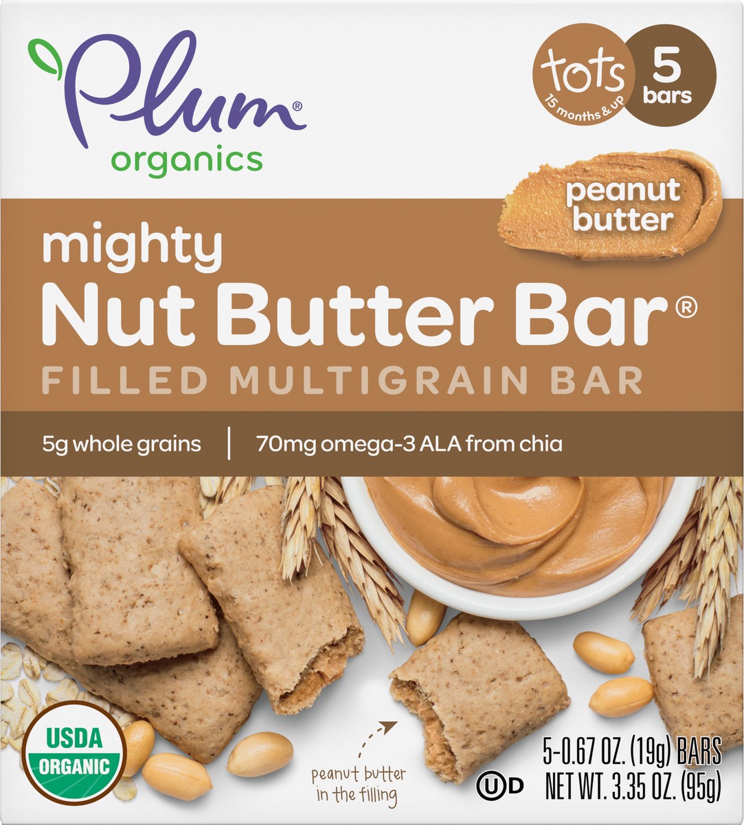 slide 6 of 9, Plum Organics Mighty Nut Butter Bar Peanut Butter .67oz Bars/5-Count Box, 5 ct