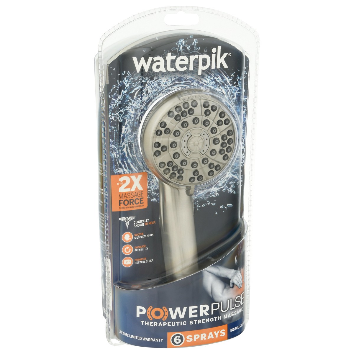 slide 6 of 10, Waterpik PowerPulse Therapeutic Strength Massage Shower Head 1 ea, 1 ct