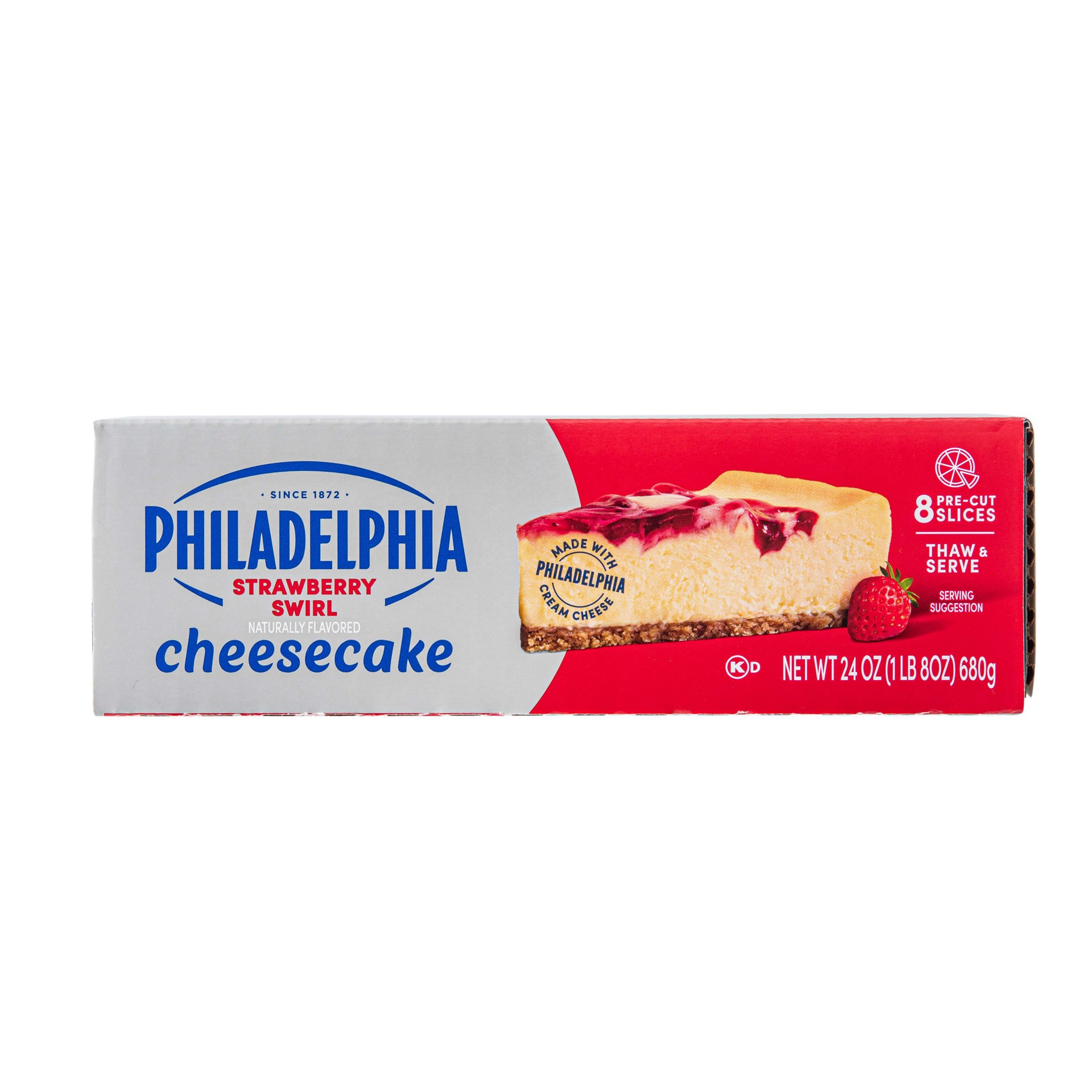 slide 4 of 6, Philadelphia Strawberry Swirl Cheesecake, 24 oz Box, 8 ct