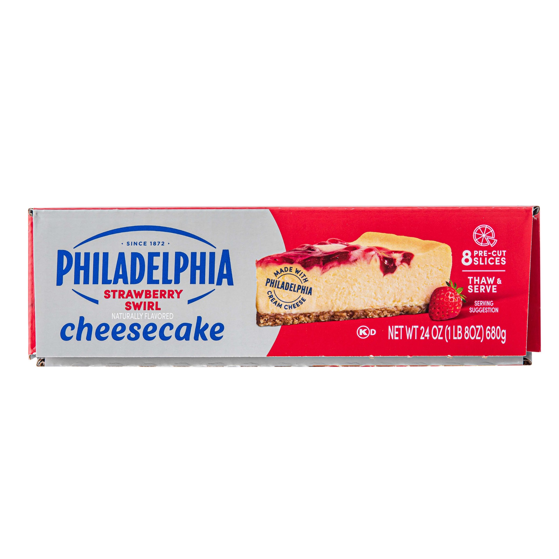 slide 2 of 6, Philadelphia Strawberry Swirl Cheesecake, 24 oz Box, 8 ct