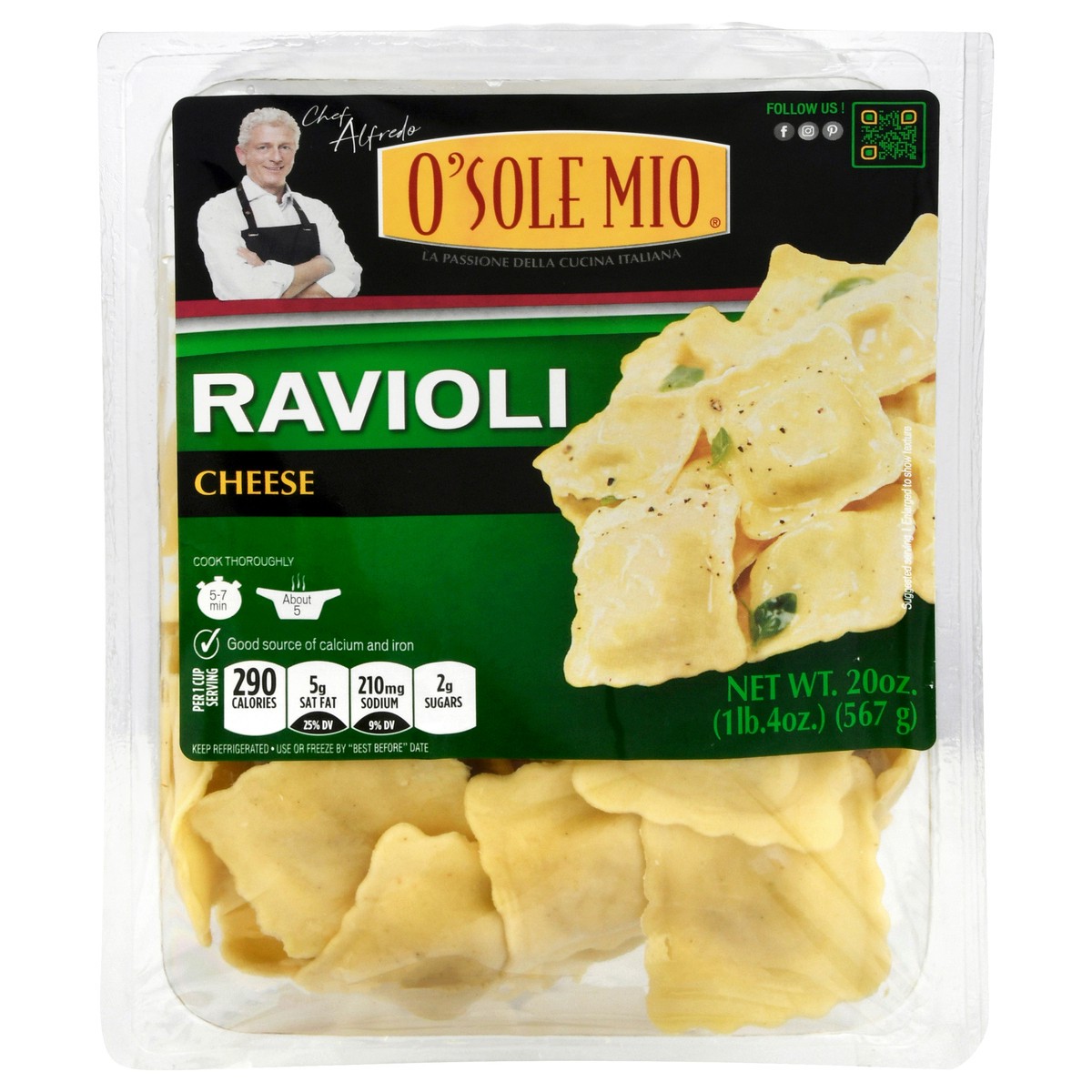 slide 1 of 5, O'Sole Mio Cheese Ravioli 20 oz,