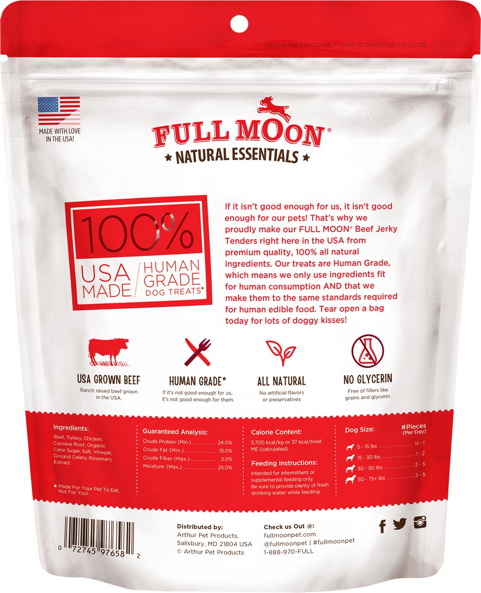 slide 2 of 3, FULL MOON All Natural Human Grade Dog Treats, Essential Beef Jerky Tenders, 14 oz., 14 oz