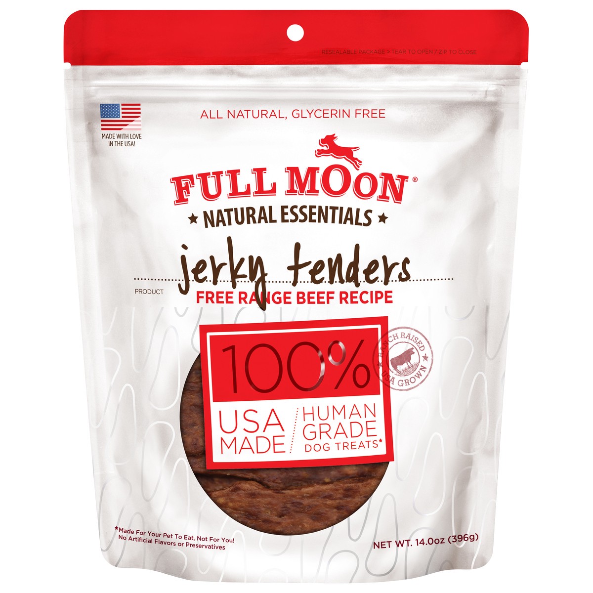 slide 1 of 3, FULL MOON All Natural Human Grade Dog Treats, Essential Beef Jerky Tenders, 14 oz., 14 oz