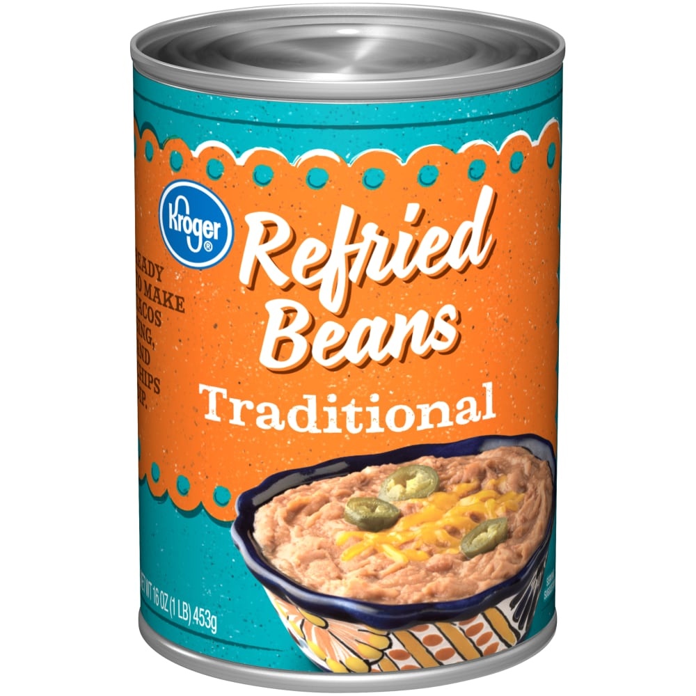 slide 1 of 1, Kroger Mexican Style Refried Beans, 16 oz