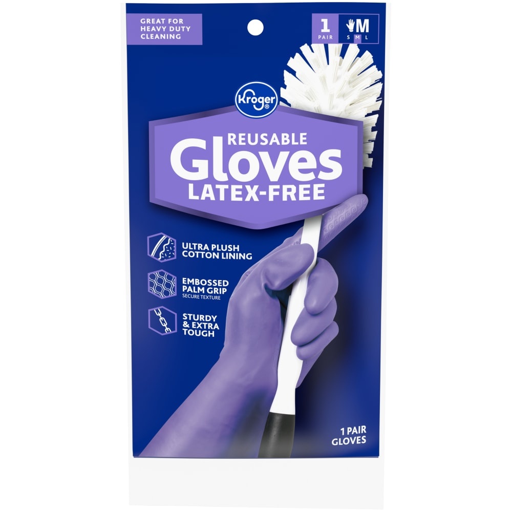 slide 1 of 1, Kroger Home Sense Deluxe Reusable Latex-Free Gloves - Purple, MED