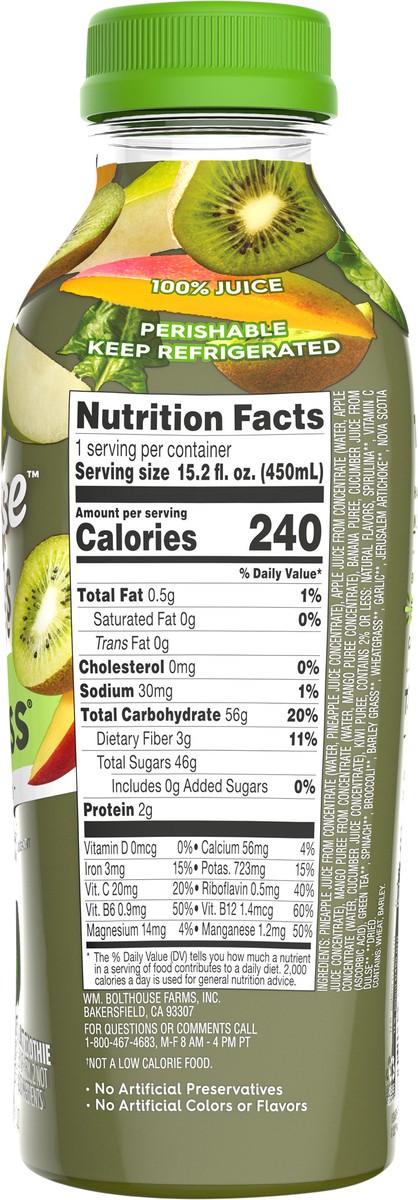 slide 5 of 5, Bolthouse Farms Fruit Juice Smoothie, Green Goodness, 15.2 fl. oz. Bottle, 15.2 fl oz