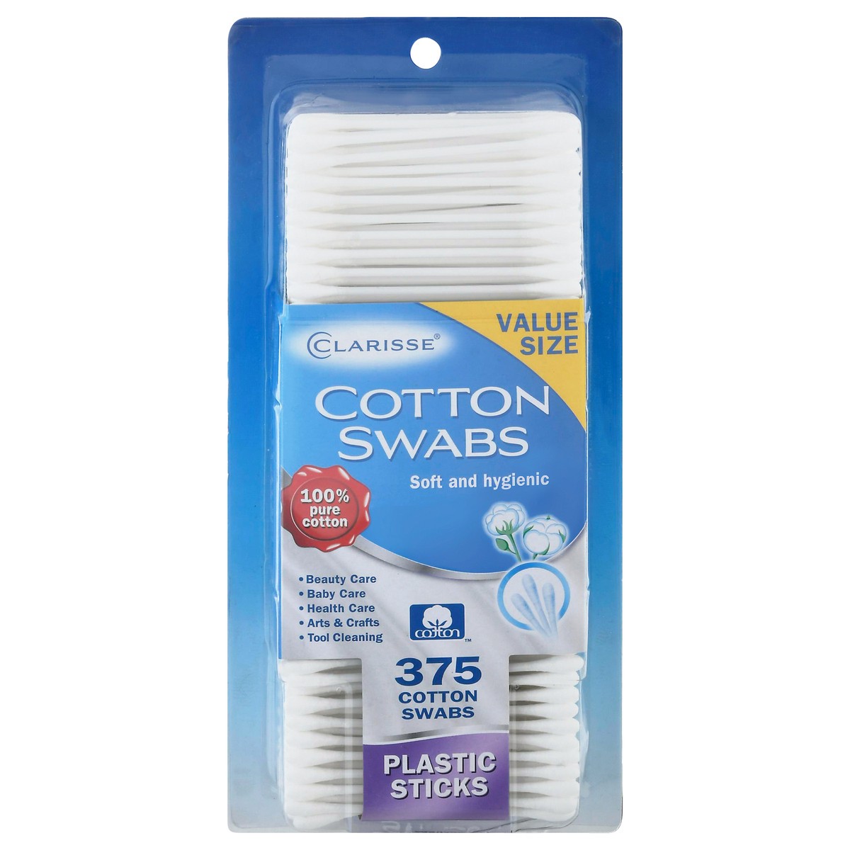 slide 1 of 9, Clarisse Value Size Plastic Sticks Soft and Hygienic Cotton Swabs 375 ea, 375 ct