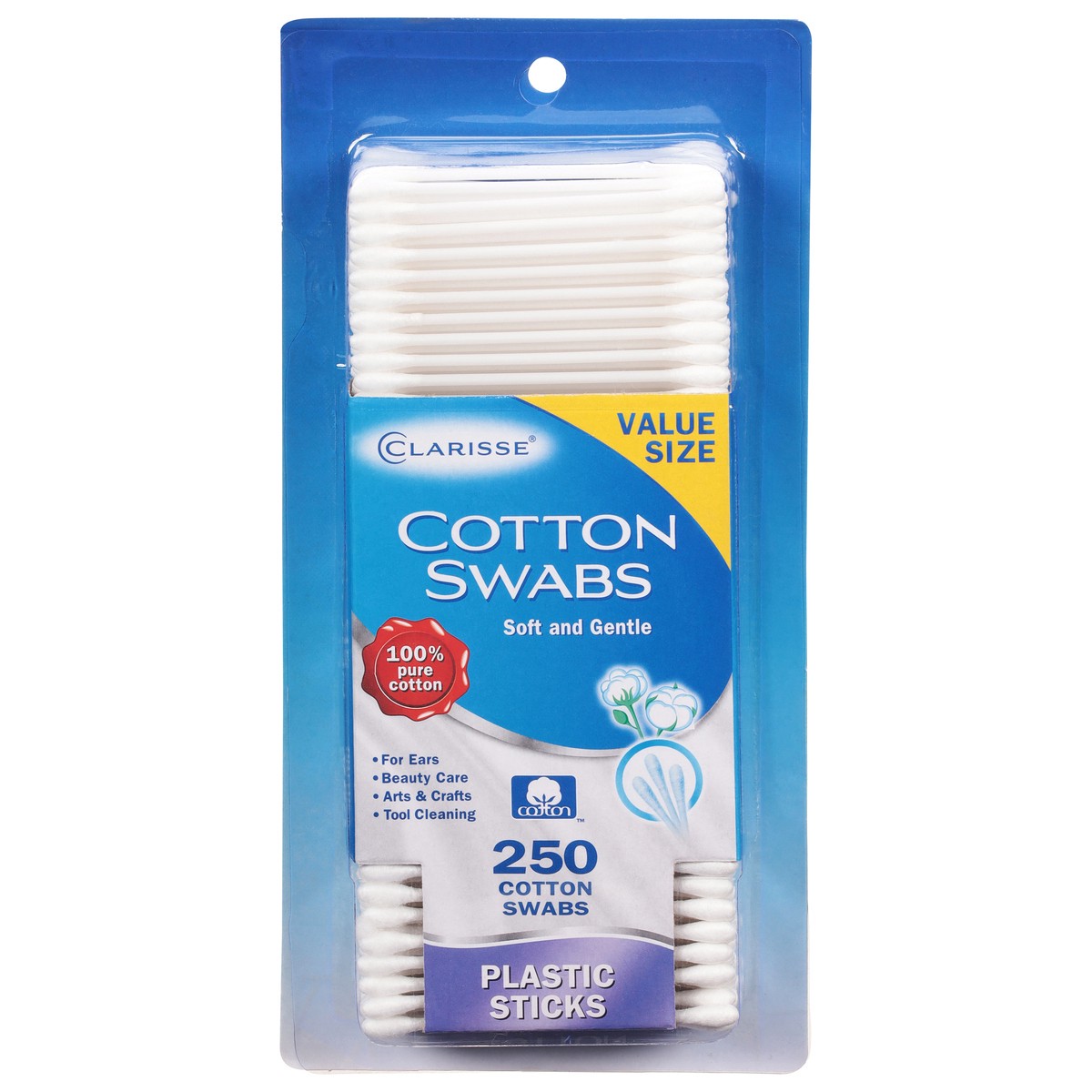 slide 1 of 9, Clarisse Value Size Plastic Sticks Cotton Swabs 250 ea, 250 ct