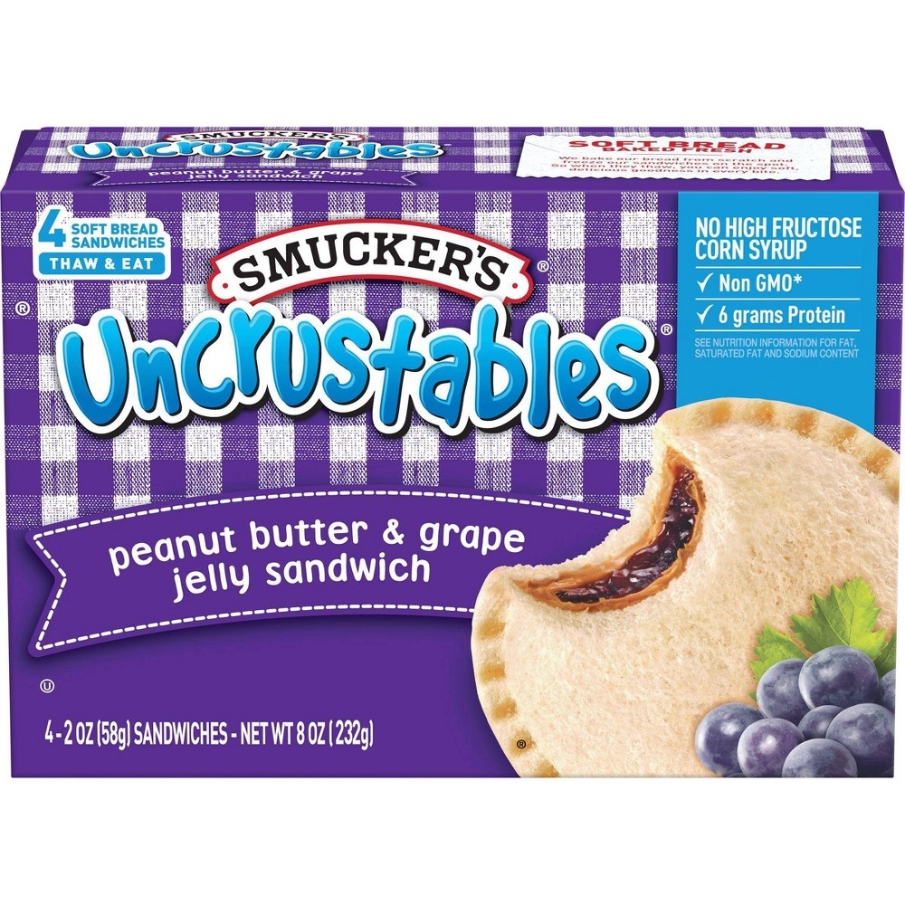 slide 2 of 4, Smucker's Uncrustables Peanut Butter & Grape Jelly Sandwich, 4 ct; 8 oz