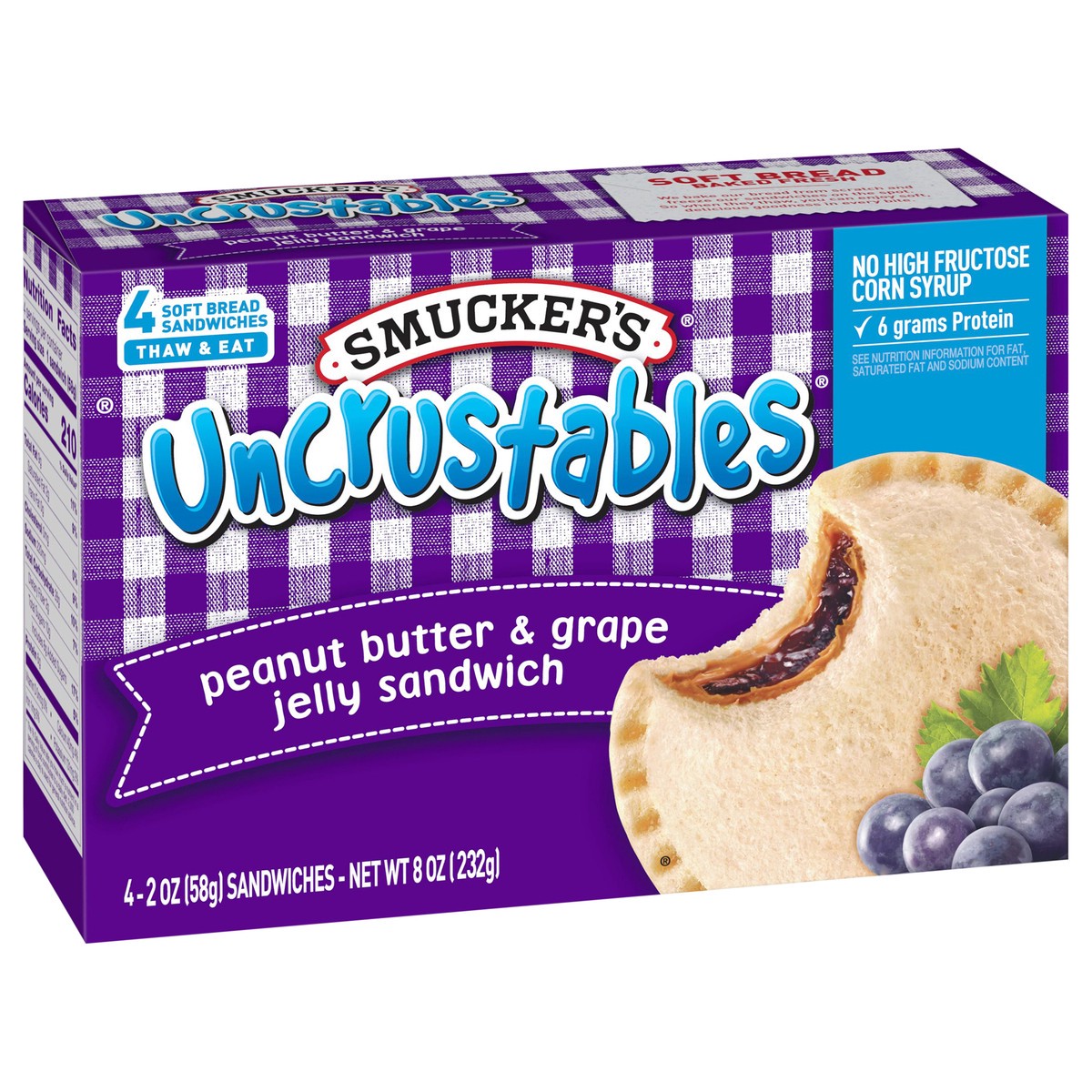 slide 4 of 9, Smucker's Uncrustables Peanut Butter & Grape Jelly Sandwich, 4-Count Pack, 4 ct