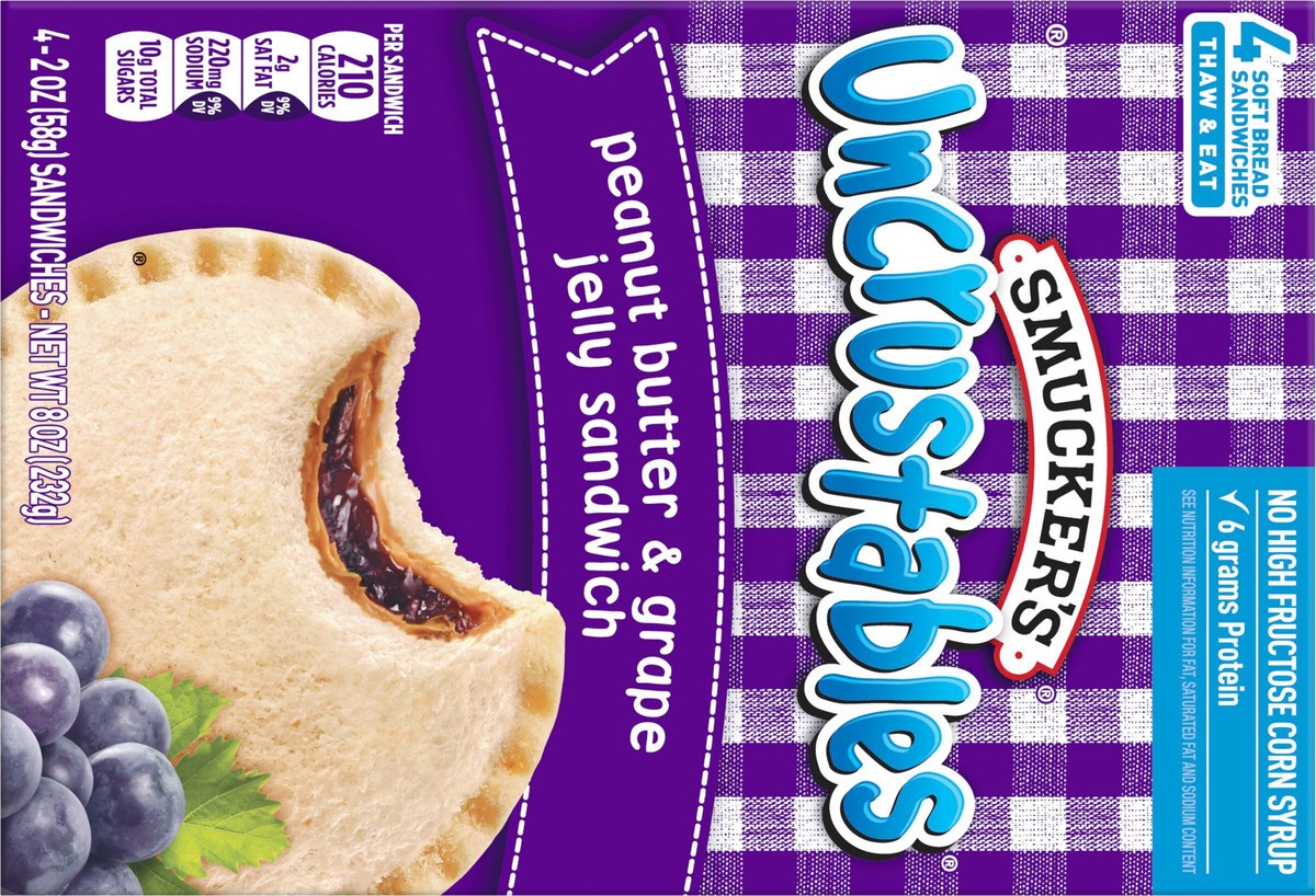 slide 3 of 9, Smucker's Uncrustables Peanut Butter & Grape Jelly Sandwich, 4-Count Pack, 4 ct