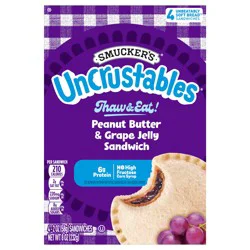 Smucker's Uncrustables Peanut Butter & Grape Jelly Sandwiches, 4 Count, 2 Oz. Each, Frozen