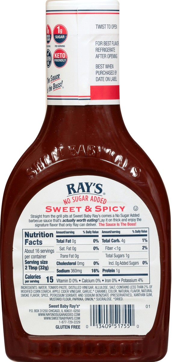 slide 6 of 7, Ray's No Sugar Added Sweet & Spicy Barbecue Sauce, 18.5 oz