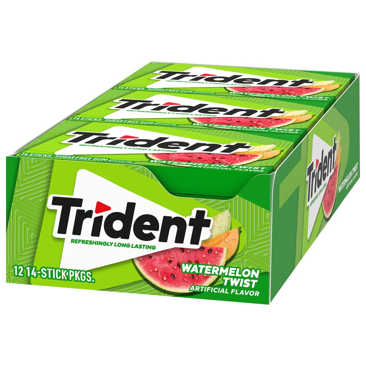 slide 3 of 9, Trident Watermelon Twist Sugar Free Gum, 12 Packs of 14 Pieces (168 Total Pieces), 0.71 lb