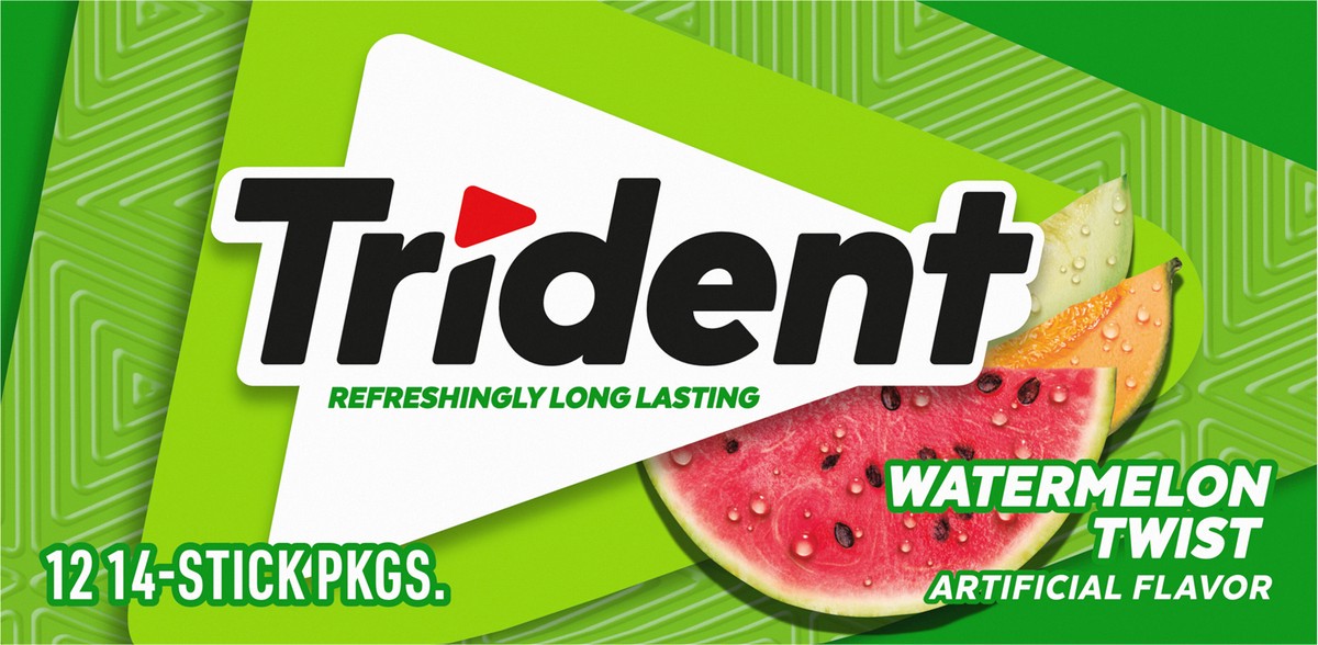 slide 6 of 9, Trident Watermelon Twist Sugar Free Gum, 12 Packs of 14 Pieces (168 Total Pieces), 0.71 lb