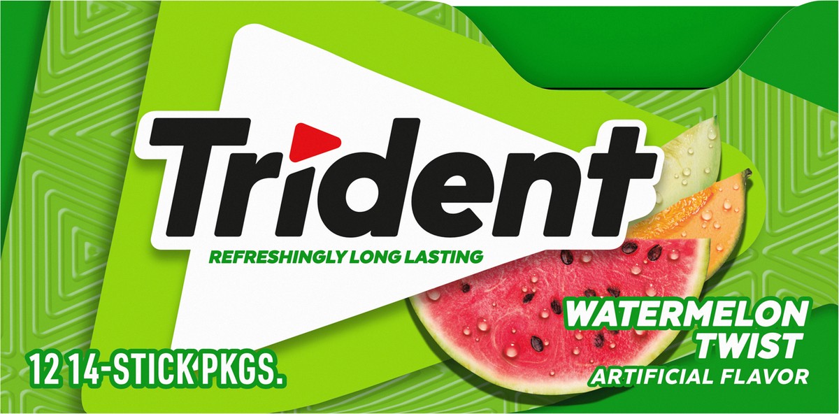 slide 7 of 9, Trident Watermelon Twist Sugar Free Gum, 12 Packs of 14 Pieces (168 Total Pieces), 0.71 lb