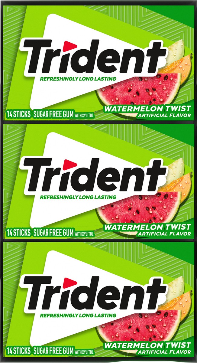 slide 4 of 9, Trident Watermelon Twist Sugar Free Gum, 12 Packs of 14 Pieces (168 Total Pieces), 0.71 lb