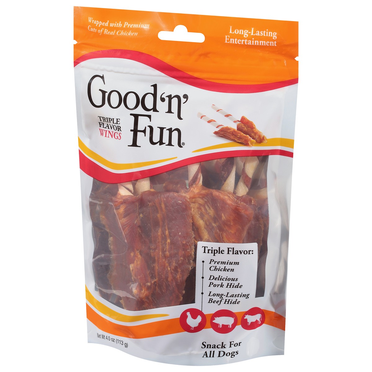 slide 2 of 9, Good 'n' Fun Wings Triple Flavor Snacks for All Dogs 4.0 oz, 4 oz