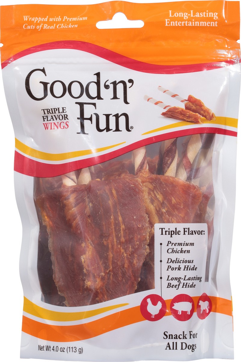 slide 3 of 9, Good 'n' Fun Wings Triple Flavor Snacks for All Dogs 4.0 oz, 4 oz