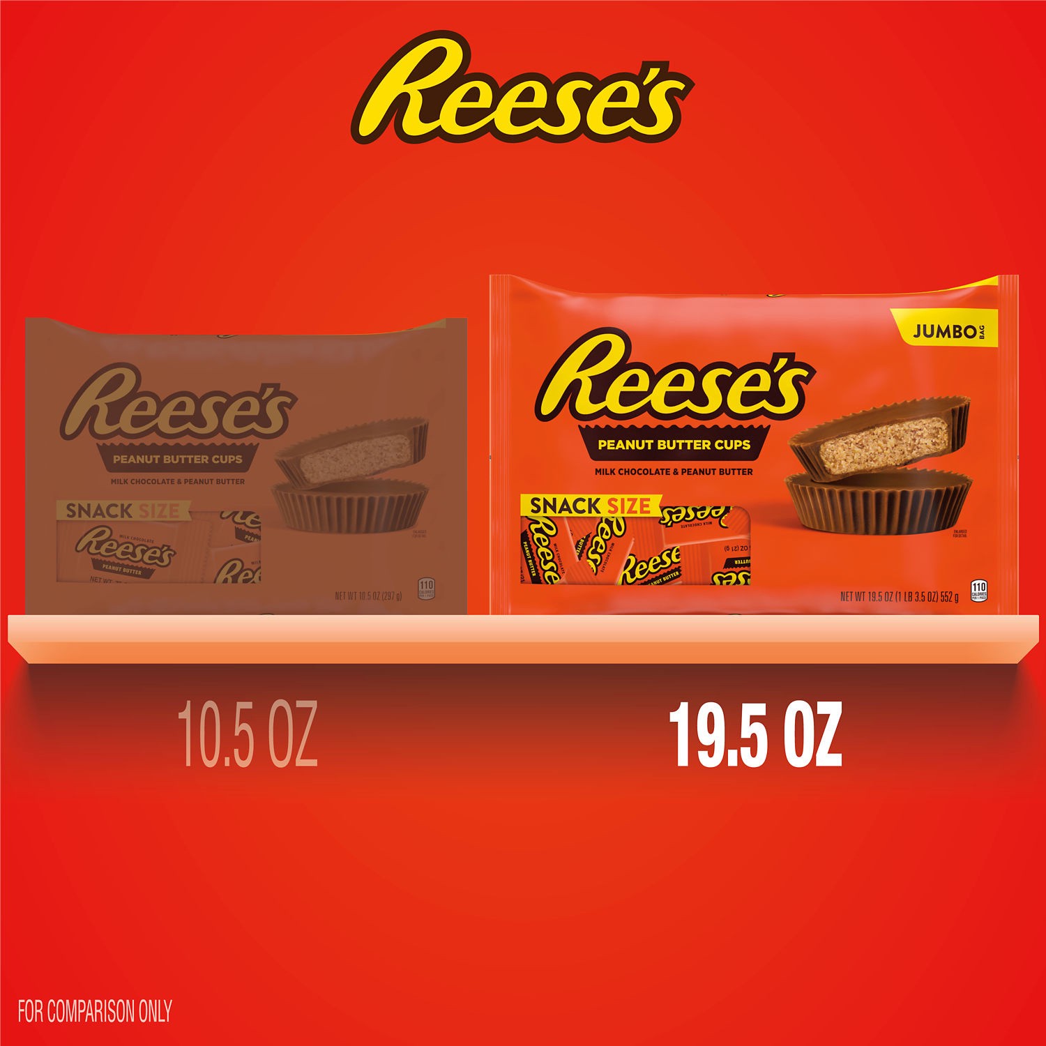 slide 6 of 8, Reese's Milk Chocolate Snack Size Peanut Butter Cups, Candy Jumbo Bag, 19.5 oz, 19.5 oz