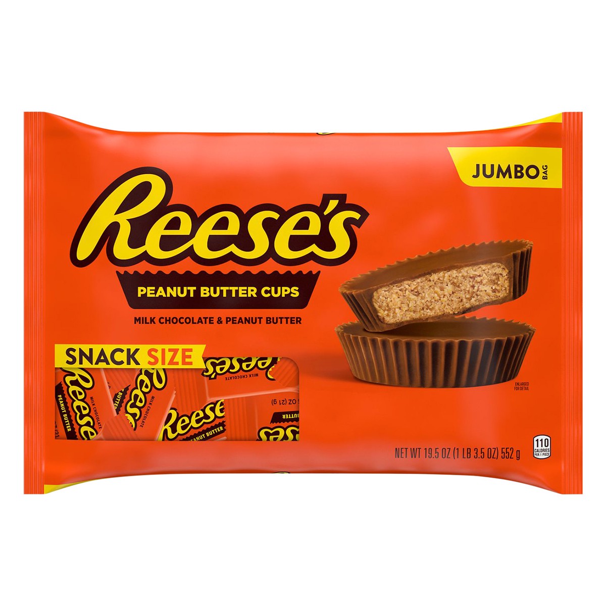 slide 1 of 8, Reese's Milk Chocolate Snack Size Peanut Butter Cups, Candy Jumbo Bag, 19.5 oz, 19.5 oz