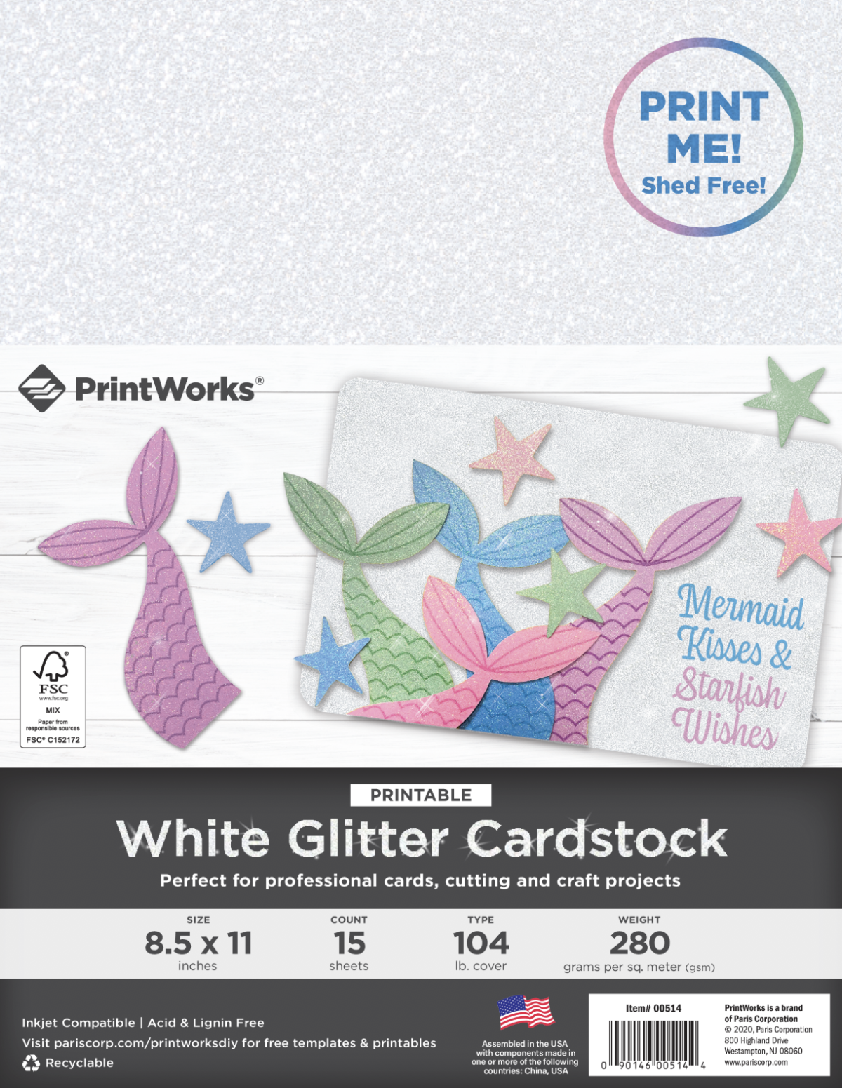 slide 1 of 1, PRINTWORKS White Glitter Cardstock, 1 ct