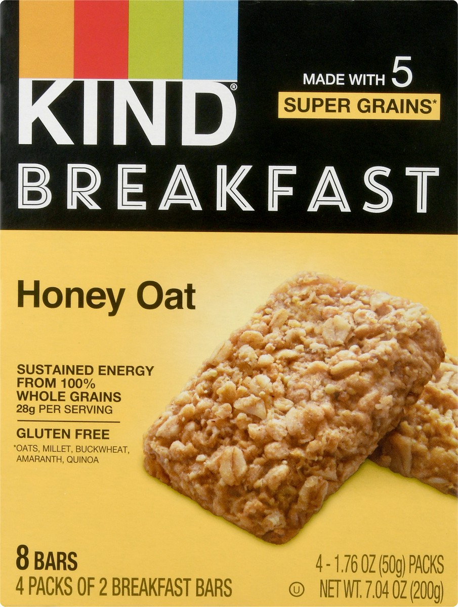 slide 1 of 9, KIND Honey Oat Breakfast Bars 4 ea, 7.1 oz
