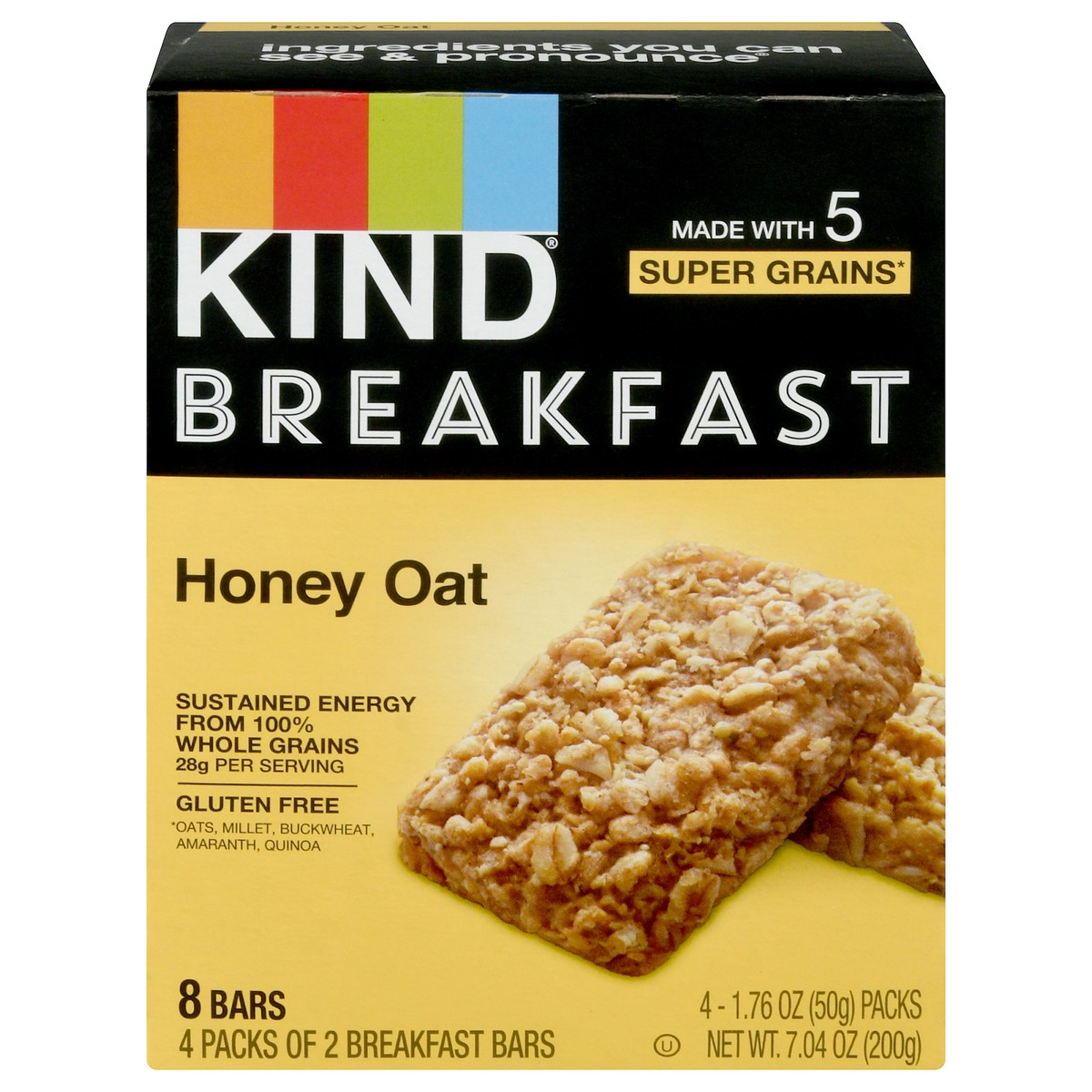 slide 1 of 9, Kind Honey Oat Breakfast Bar 8Ct, 7.1 oz