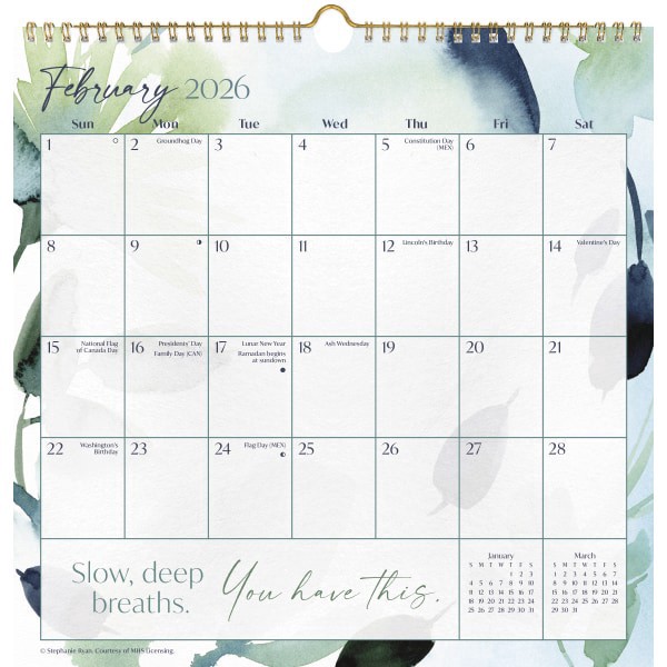 slide 4 of 5, 2026 DateWorks Spiral Wall Calendar, 12"" x 12"", Whisper Song, January To December, 269011OD, 1 ct