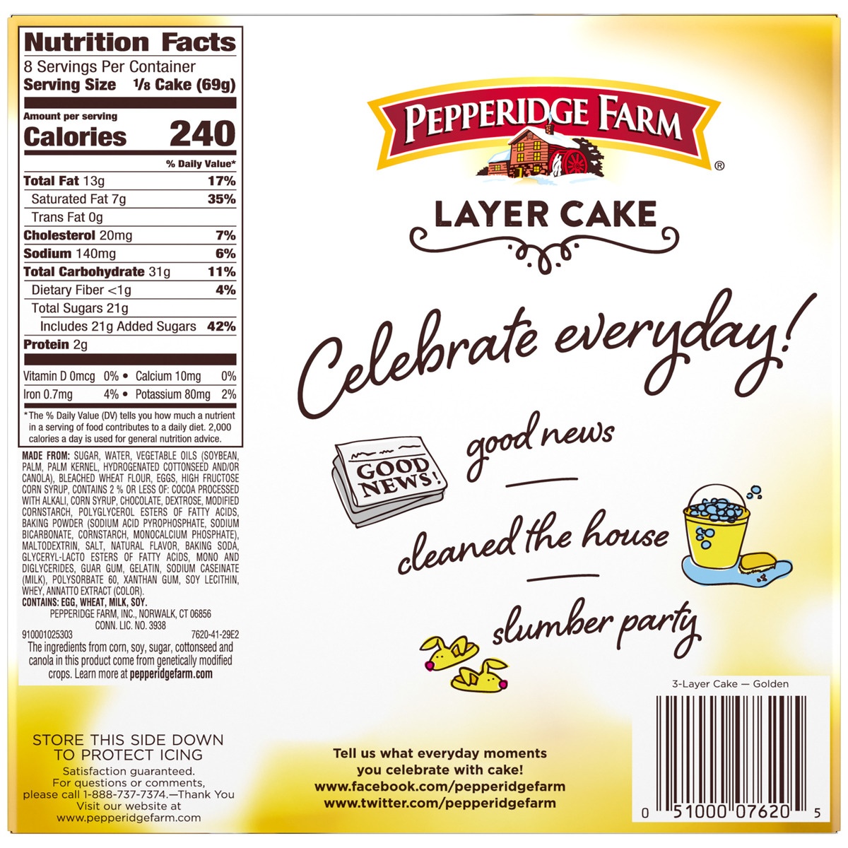 slide 10 of 11, Pepperidge Farm Rich Golden Layer Cake, 19.6 oz