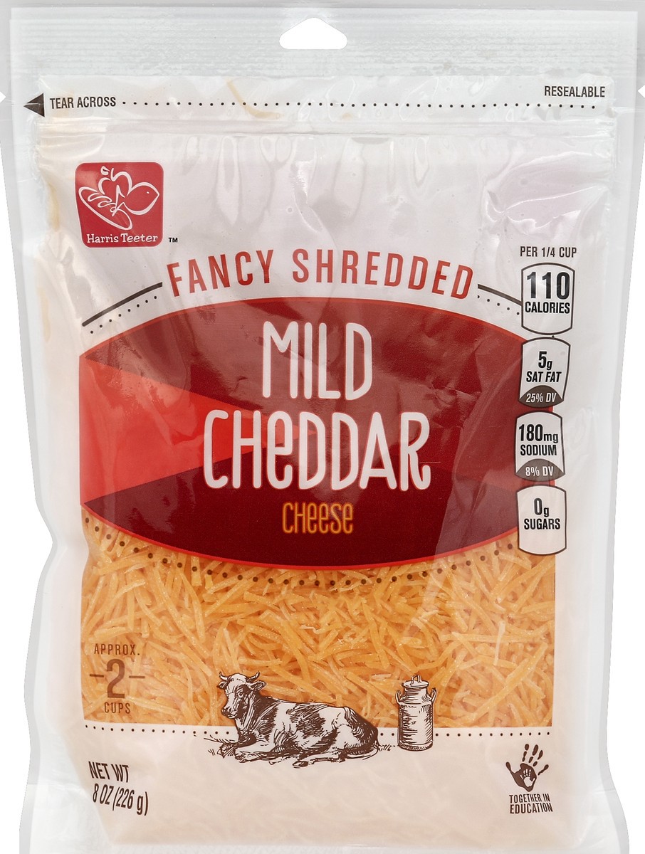 slide 3 of 3, Harris Teeter Fancy Shredded Mild Cheddar Cheese, 8 oz