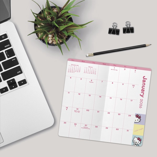 slide 2 of 8, 2026-2027 DateWorks Monthly Pocket Planner, 3-1/2"" x 6-1/2"", Hello Kitty, January 2026 To December 2027, 262074OD, 1 ct